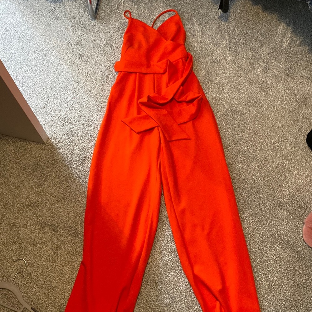 Orange , criss cross backless jumpsuit